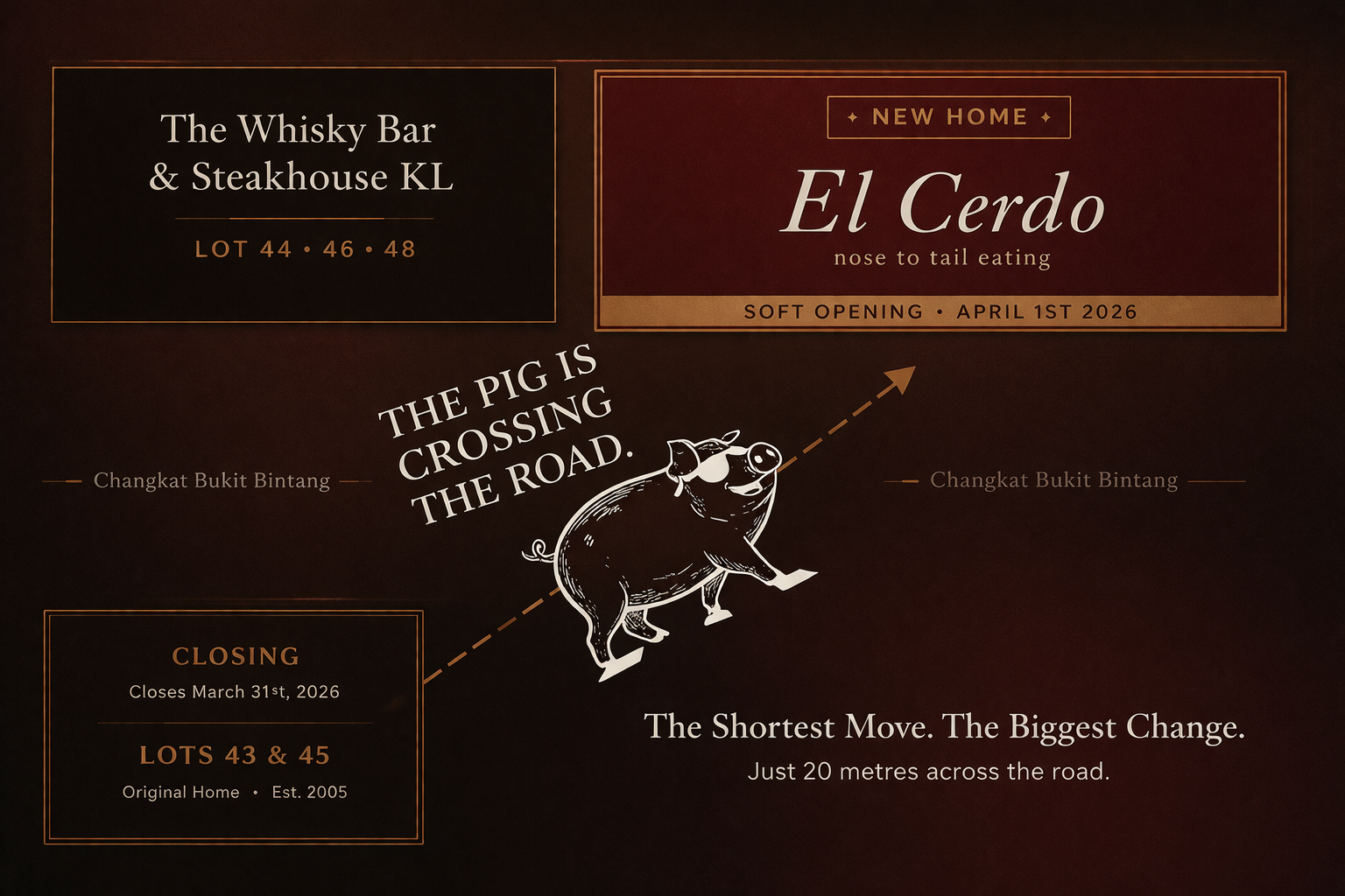 El Cerdo – The Pig is Crossing the Road – map showing move from Lots 43 & 45 to No. 50 Changkat Bukit Bintang